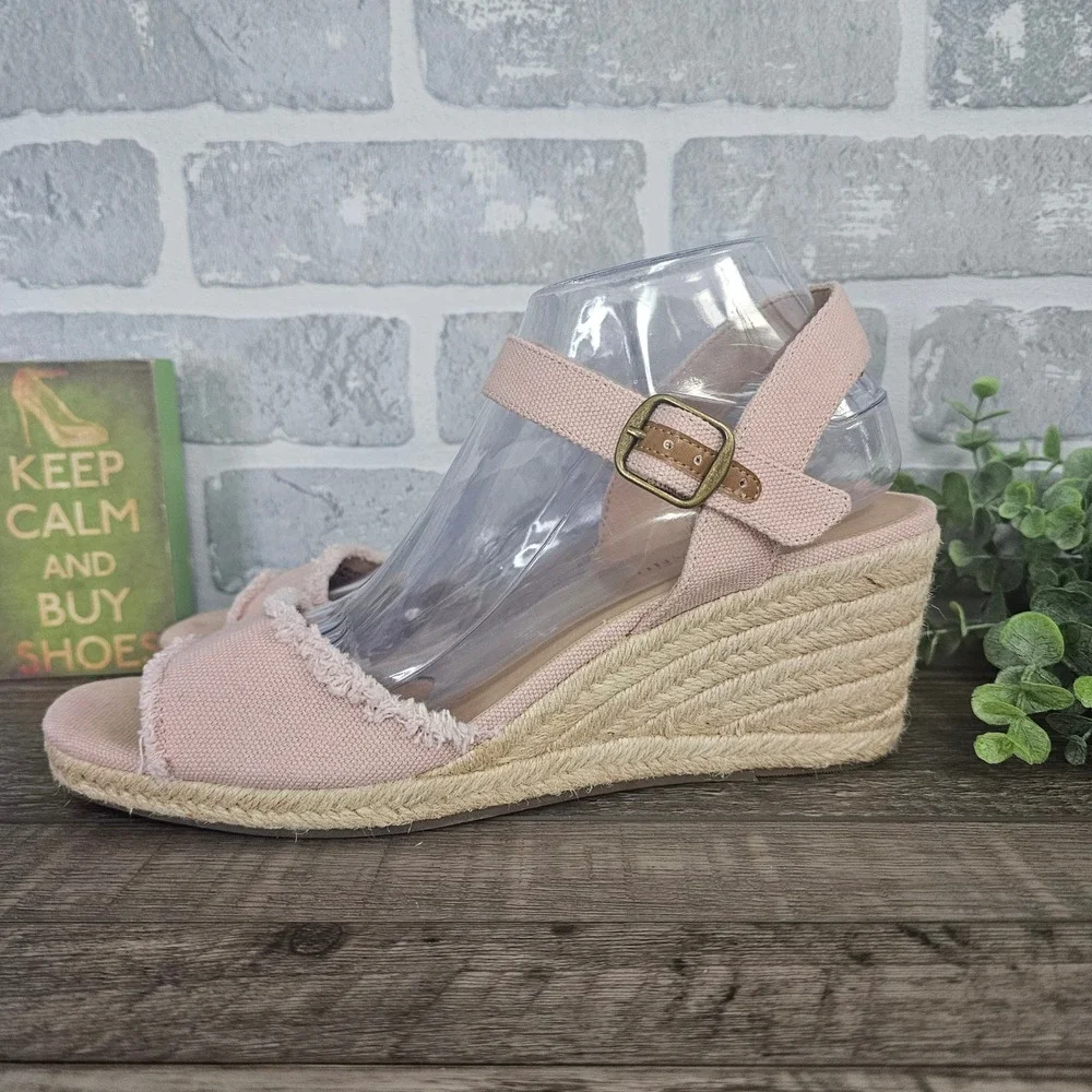 Lucky Brand Pink Canvas Espadrille Wedge Sandals‎ Women Size 10 Adjustable Strap